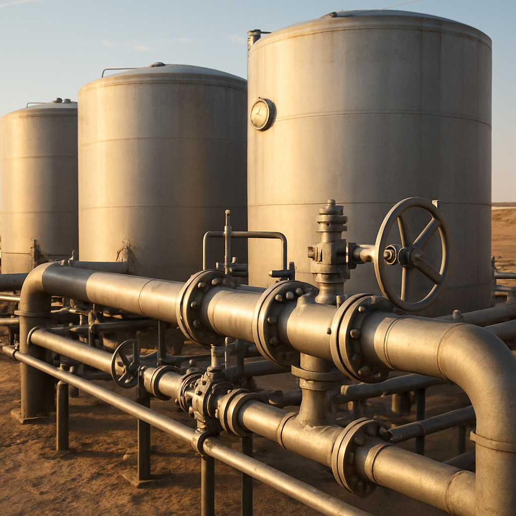 Steel brine storage tanks and piping at the facility