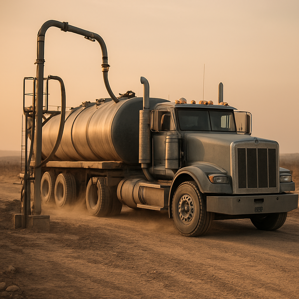 Water hauling tanker loading brine